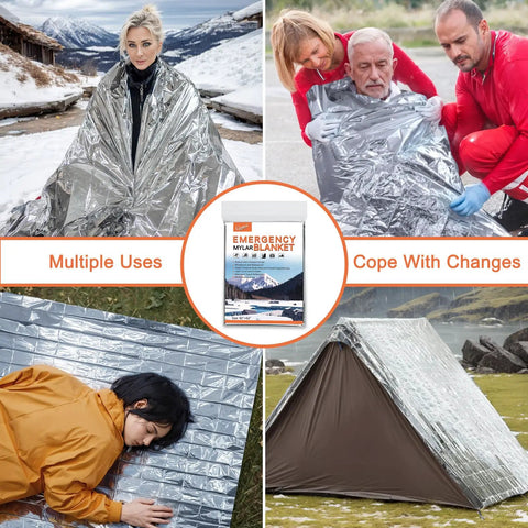Six Pack Mylar Emergency Blankets 82 By 62 Inches For Cold Weather Survival, heat reflective, multiple uses, outdoors