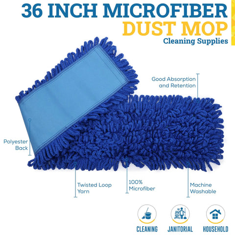 36 Inch Microfiber Dust Mop Head Replacement For Commercial Cleaning Large Washable Mop Head Durable Sweeper For Janitorial Supplies And Floors Blue With Looped Ends To Reduce Lint And Fraying For Pro Grade Performance