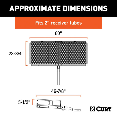 Diagram showing dimensions of Heavy Duty Cargo Basket Carrier For 2 Inch Receiver Fits Truck And SUV Hitch 60 X 23.5 X 5.5 Inches