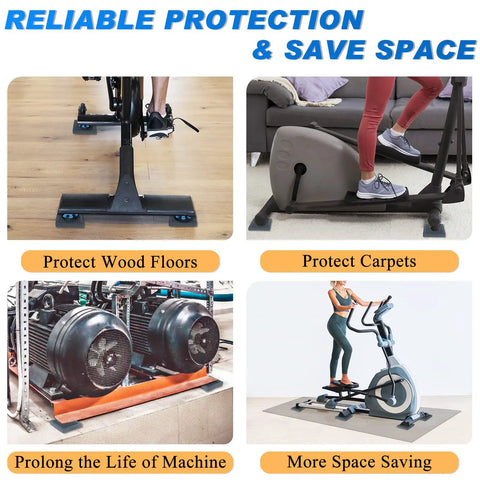 Heavy Duty Exercise Equipment Mats Set Of Six Non Slip Anti Vibration Pads 4 By 4 By 0.8 Inches For Treadmills And Stationary Bikes Noise Reduction Steel Embedded Rubber For Hardwood Floors And Carpet