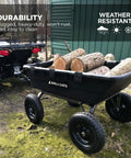 Heavy-Duty Poly Yard Dump Cart With 10 Cu Ft Tub And 1500 Lb Haul Capacity, Towable All-Terrain Wagon With Quick-Release Dumping And Pneumatic Tires For Landscaping And Gardening carrying logs in garden setting