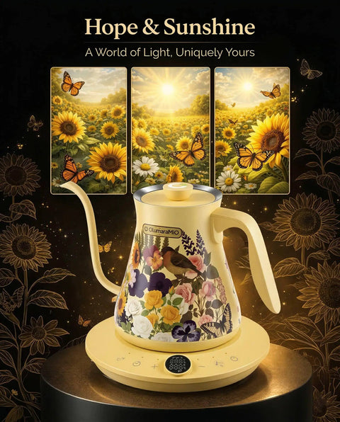 Floral Design Gooseneck Electric Kettle With 0.8L Capacity Precise One Degree Fahrenheit Temperature Control on base