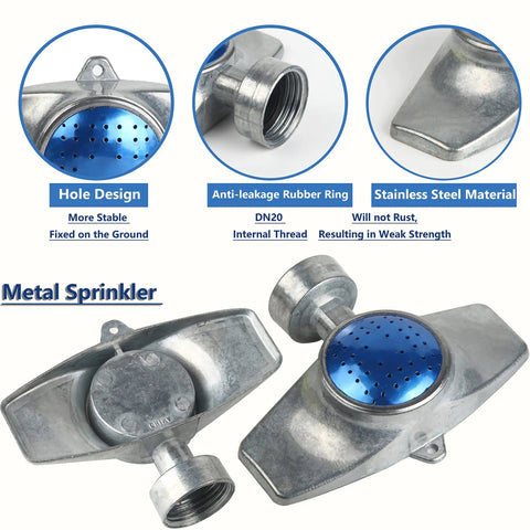 360 Degree Metal Spot Sprinkler 2 Pack For Yard And Garden Use Heavy Duty Alloy Sprinklers with blue rubber ring and stainless steel material