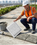 Worker using Two Pack Antique Lotus Design Concrete Paver Molds For DIY Garden Path Stepping Stones Reusable Cement Forms For Patio Walkways