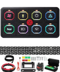 8 Gang RGB LED Touch Switch Panel For 12 24V Vehicles Waterproof Dimmable With Memory Built For Cars Trucks Offroad Marine Boats And Easy Access Control For Lights And Accessories, panel and accessories displayed