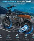 Retro Vibes Dual Battery Fat Tire Electric Bike For Adults with 1500W motor, vintage leather seat, and smart screen on a scenic route.