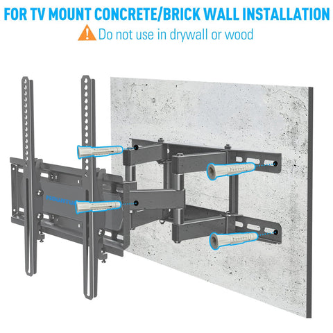 Lag Bolt Kit For TV Wall Mount With M8x65mm Lag Bolts And Washers Wood Stud Anchors And Plastic Concrete Anchors Bubble Level Included For Easy Installation Heavy Duty Steel MU0041B installed on concrete wall