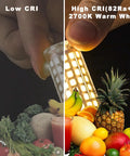 E12 LED Candelabra Bulbs 6W Warm White 2700K 550LM Replaces 60W Halogen Edison Screw Small Base for Ceiling Fans and Chandeliers 110V 120V Ultra Bright Pack of 10 demonstrating color rendering with fresh fruit