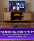 55 Inch QLED Smart TV With Sharp 4K Resolution And Rich HDR10 Colors Plus Slick Built In Apps For Smooth Streaming and Crisp Picture Tuning setup on wooden media console.