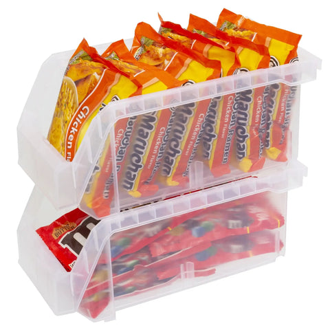 Medium Plastic Storage Bins, Stackable Clear Organizer Containers for Closet, Pantry, Shelves, Garage and Office, Open Front Design