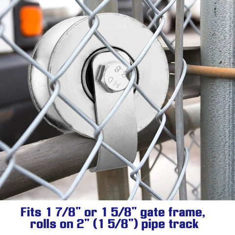 4 Pack Sliding Gate Rollers For Chain Link Gates, Heavy Duty Galvanized Gate Wheels, Fits 1-7/8 Inch Gate Frames On 1-5/8 Inch Pipe Track