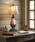 Set Of 2 Tall Farmhouse Rustic Table Lamps With Dimmable 3 Color Temperature Lighting From Warm 2700K Amber To Bright 5000K Daylight Cozy Vibe Perfect For Living Rooms Or Bedroom Nightstands Traditional Antique Coastal Decor In Amber Finish on a wooden desk by window