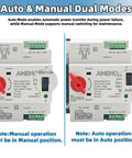Straight Up 100 Amp Automatic Transfer Switch Flips Smooth As Silk Between Main And Backup Power For Homes Rvs And Emergency Setups No Sweat Operation showing Auto and Manual modes.