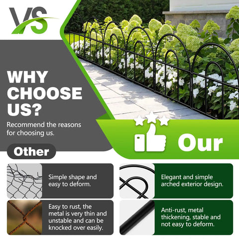 Customizable Decorative Garden Fence Kit With 20 Black Metal Panels 21.67 Feet Long And 17 Inches High Easy Tool Free Setup Rust Resistant And Durable Yard Fence For Pets Animal Barrier Garden Border installed along a garden walkway