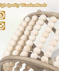 Detail of premium wood beads on Boho Farmhouse 2 Light Wood Beaded Semi Flush Mount Ceiling Light in Deep Oak Rustic Chandelier.