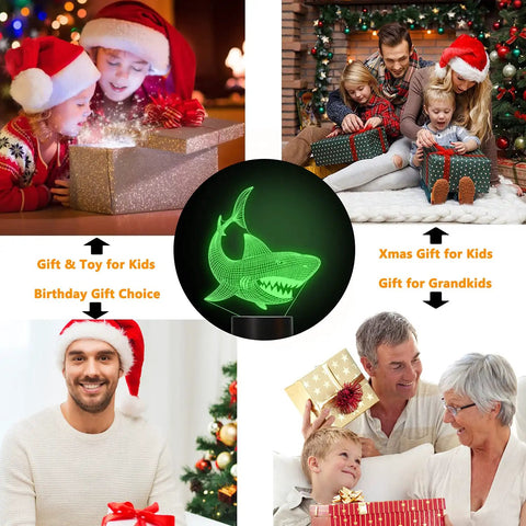 Shark 3D Illusion Night Light With Touch Control And Remote 16 Color USB LED Desk Lamp Kid Friendly Room Decor illustration