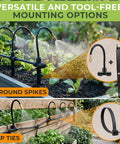 Installed Flexible Drip Irrigation Kit For Gardens 50 Foot Run With 16 Adjustable Nozzles in raised beds using ground spikes and zip ties