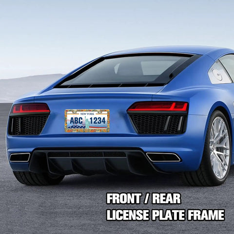 Cool Floral Print Stainless Steel License Plate Frame With Screws 12x6 Inch Auto Parts Decor on blue sports car rear