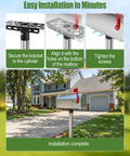 Beefy Heavy Duty Steel Mailbox Post Mount Bracket For Two And Three Eighths Inch Round Poles Durable Mounting Plate With Downward Flanges Universal Mailbox Support Kit For Residential And Commercial Use, installed on round post