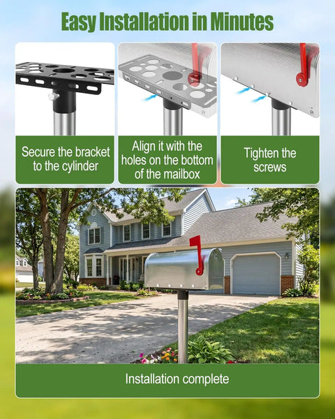 Beefy Heavy Duty Steel Mailbox Post Mount Bracket For Two And Three Eighths Inch Round Poles Durable Mounting Plate With Downward Flanges Universal Mailbox Support Kit For Residential And Commercial Use, installed on round post
