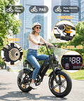 Rider on Electric Fat Tire E Bike With Beast Power 750W Continuous And 1000W Peak, Top Speed 28 MPH, 20 Inch Wheel size in urban setting