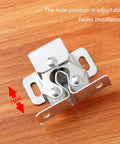 Pack Of 5 Heavy Duty Plated Door Catches With Screws showing adjustable hole on wooden surface