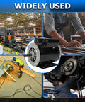 Three Horsepower Workhorse Electric Motor 3450 RPM 56 Frame Single Phase 115 230V CCW Rotation Five Eighth Inch Shaft shown in diverse industrial settings, including factory and workshop environments, emphasizing its versatile applications with cast aluminum housing and use in air compressors and tools.
