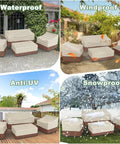 All Weather Four Piece Outdoor Furniture Cover Set For Patio Loveseat Chairs And Coffee Table Waterproof Beige And Brown