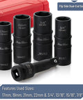 Lug Nut Impact Socket Set One Half Inch Drive With Four Dual Ended Sockets 21mm And 22mm Plus Three Inch Extension Bar