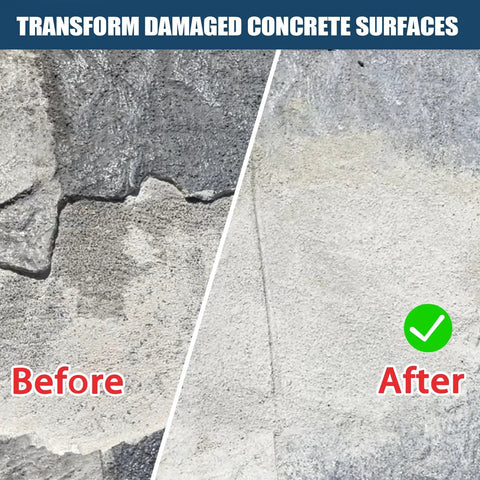 Before and after use of DIY Concrete Crack Filler And Sealant Powder for quick repair on walls and floors.