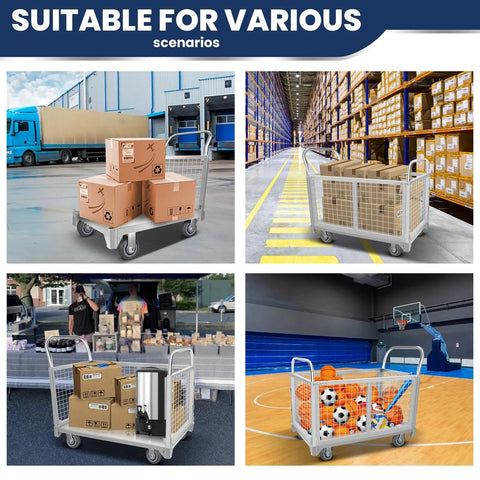 4-In-1 Wire Mesh Cage Cart With 360 Degree Rotating Wheels, Heavy Duty Steel Utility Cart, 2200 Lbs Capacity in various uses