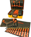61 Piece Electrician MRO Tool Kit with long arm hex wrenches, 12 point sockets, box end wrenches, torque wrench in nylon case