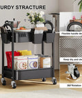 Two Tier Rolling Cart With Wheels Heavy Duty Metal Storage Organizer with supplies in office setting