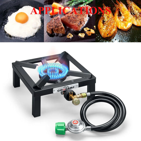 High Pressure Camp Stove With Angle Iron Frame Portable Cast Iron Burner with 0 to 3 PSI Adjustable Regulator and Hose
