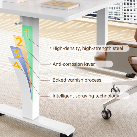 Close-up of the stable steel frame on a 55 Inch Electric Standing Desk With Sit To Stand Height Adjustment And Memory Presets