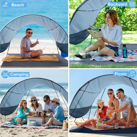 Beach Tent Sun Shelter Canopy With UPF 50 Protection, Comes With 8 Wind Ropes And 12 Ground Stakes, Perfect For Beach Camping