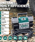 Heavy Duty 12V Air Compressor Tire Inflator With Auto Shut Off Digital Preset 150PSI displayed on gravel surface.