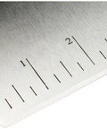 Close-up of the Top Notch Pro Grade Stainless Steel Bench Scraper Dough Cutter With One Quarter Inch Measurement Marks 6 Inch Blade