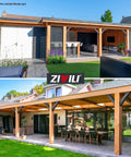 Outdoor pergola with Heavy Duty 4 Pack Pergola Brackets For Wood Support, 4 By 4 Inch, 45 Degree Arc Angle, Q235 Steel One Piece Forged.