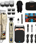 All In One Men's Hair Clipper Set With LED Display featuring clippers, trimmer, shaver, combs, and accessories, ideal for home or travel