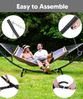 Portable Standing Patio Hammock With Foldable Steel Stand, Heavy Duty Frame Supports Up To 475 Lbs For 2 To 3 People, Dark Gray