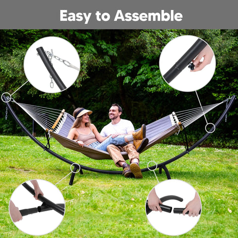 Portable Standing Patio Hammock With Foldable Steel Stand, Heavy Duty Frame Supports Up To 475 Lbs For 2 To 3 People, Dark Gray