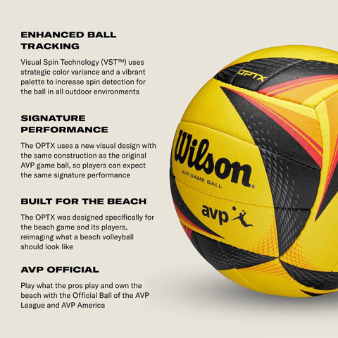 AVP OPTX Game Volleyball Official Size Yellow Black For Beach Play Durable Official Volleyball Construction With Enhanced Grip