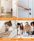 Collage showing uses of Two Pack Magnetic Door Stoppers Set Stainless Steel Wall And Floor Mount No Drilling Door Stop.