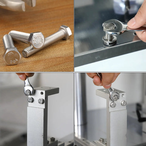 Heavy Duty Hex Head Nuts And Bolts Assortment Kit With 246 Pieces Stainless Steel Machine Screws shown in use with wrenches.