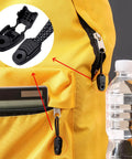 50 Pcs Zipper Pull Tabs And Cord Ends Kit For Paracord Molle Backpacks shown on yellow backpack.