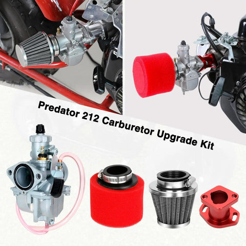 Beefed Up VM22 Carburetor Kit Upgrade For Predator 212 and 196cc 224cc Engines Non Hemi with main jets and air filters displayed