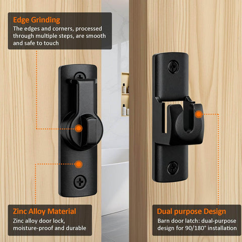 Heavy Duty Dual Angle Barn Door Lock With 90 And 180 Degree Install Easy To Mount Small Door Latch Zinc Alloy Black