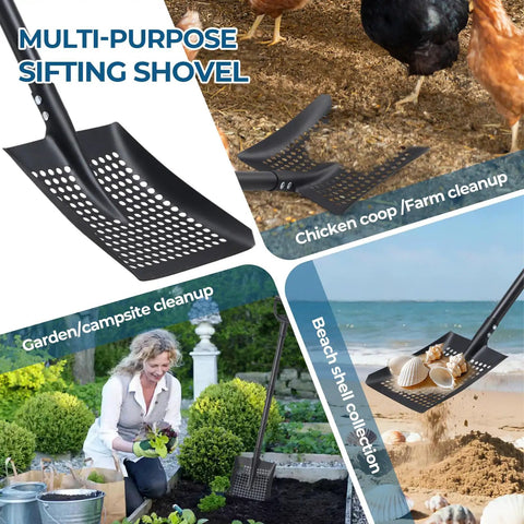 61 Inch Heavy Duty Sifter Shovel For Chicken Coops And Garden Soil Cleanup Adjustable Durable Metal With Deep Sides And Ergonomic Handle