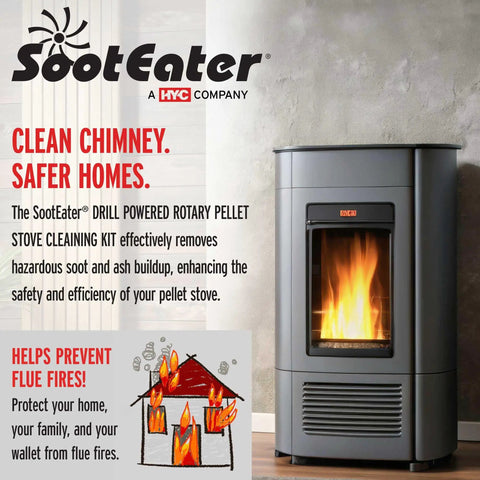 SootEater Pellet Stove Cleaning Kit With Flexible Rods Rotary Vent Kit Includes 3 Inch And 4 Inch Pipe Brushes And Flue Fire Prevention